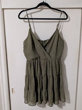 Altar'd State Olive Tiered Swiss Dot Slip Dress